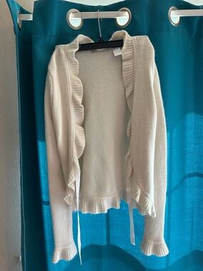Cream Ruffle-Trim Open Front Cardigan